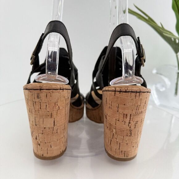Born Bernese Womens Sandal Size 10 Black Leather Wedge Heel Open Toe Retro Caged - Picture 7 of 16